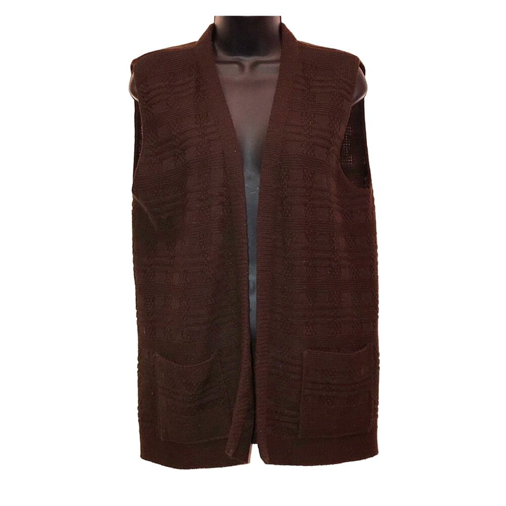 Vintage Milrank Knit Sweater Vest Open Front Pocket Cardigan Brown Size Medium